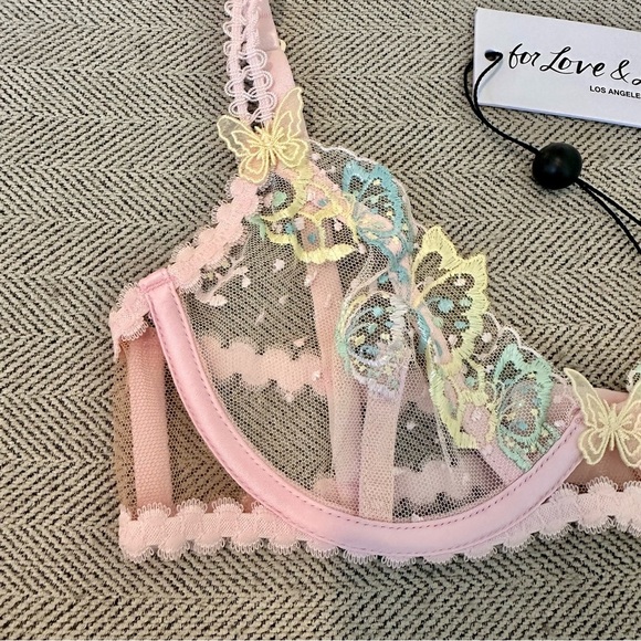 NWT For Love & Lemons Dottie Butterfly Underwire Bra Size XXS Pastel Lace - Picture 7 of 11